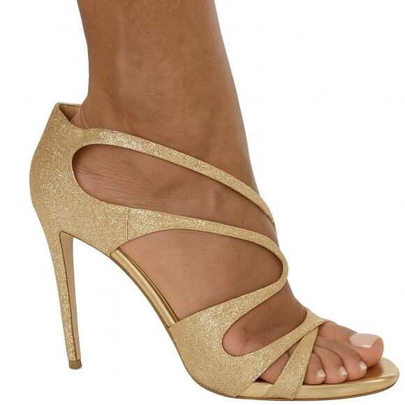 Guess sparkly gold 4” stilettos cross‎ toe wrap ankle strap size 8.5 - Picture 1 of 8